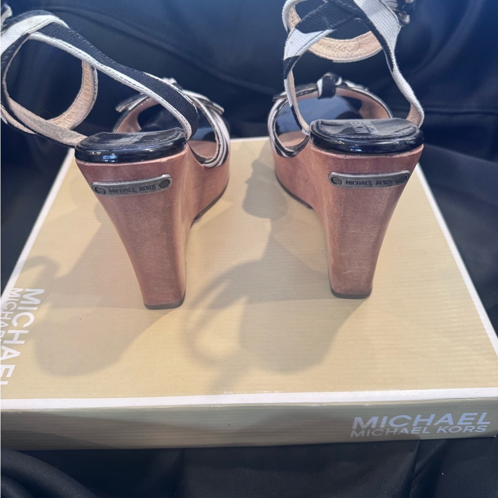 Michael Kors Black and White Strappy Wedges - Picture 13 of 15